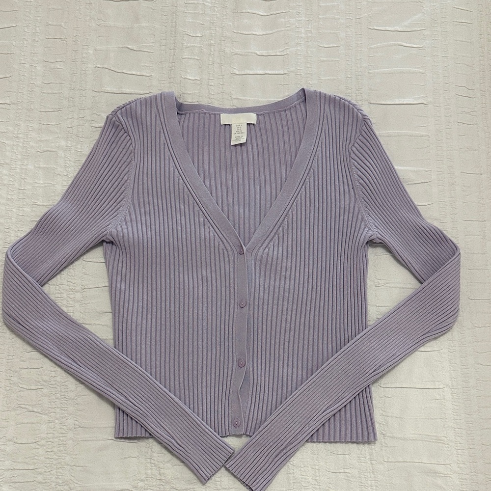 H&M Lilac Ribbed V-Neck Buttoned Cardigan